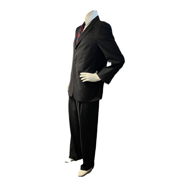 Martino Uomo Moda 2pc Suit Men’s Subtle Black Pinstripe 40R W32xL31 - Picture 5 of 16